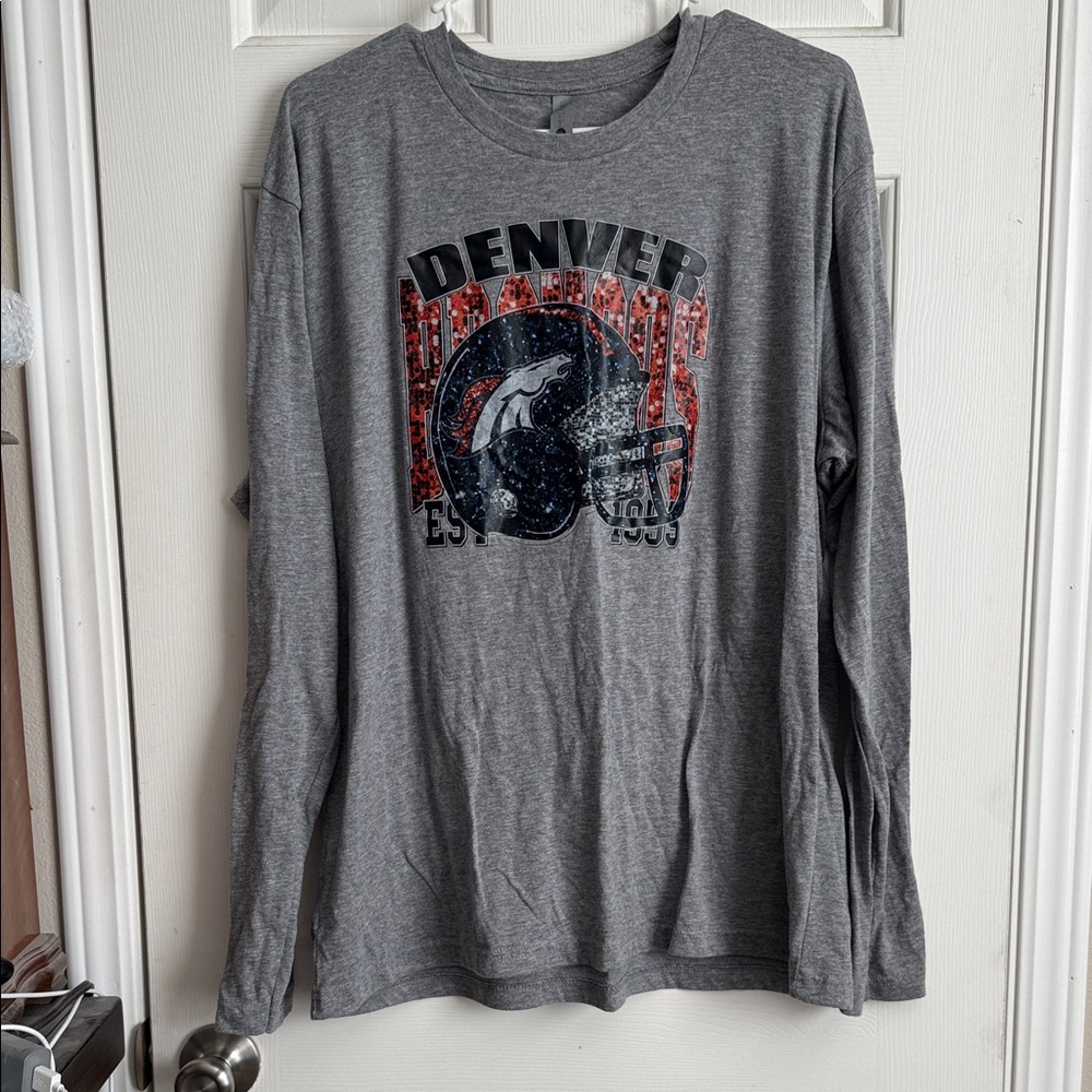 Next Level Apparel Gray Denver Broncos Graphic Long Sleeve Tee